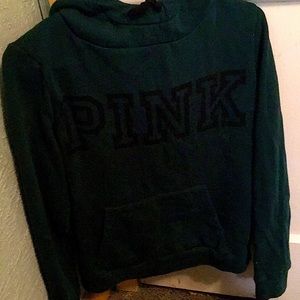 A dark green PINK hoodie
